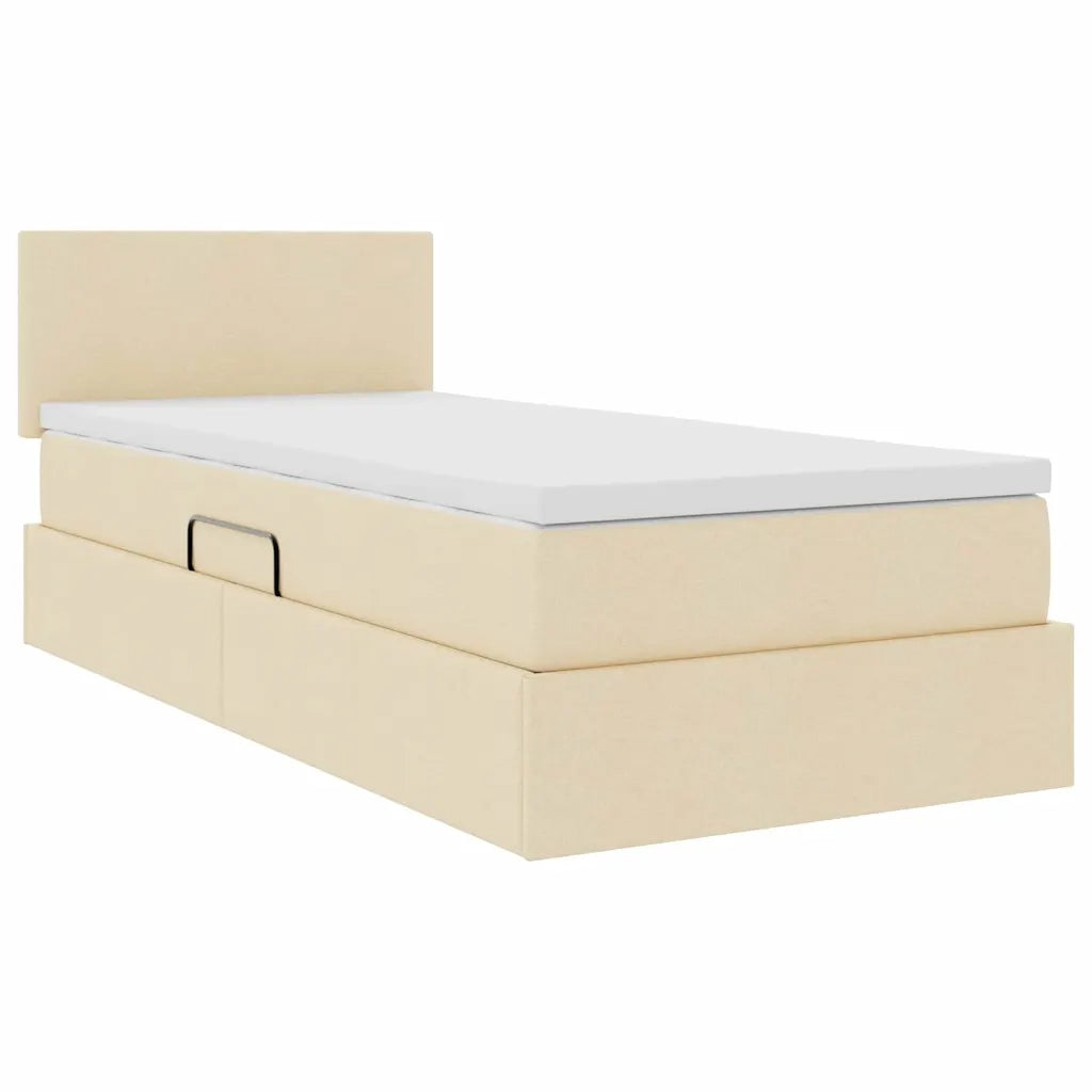 Letto con contenitore e LED con led Crema 90 x 200 cm Tessuto