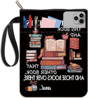 Casa dei libri - Copertina nera con disegno di libro - Scatola per libri con gatto - Asciugamano in tessuto lavabile - Cerniera e tasca aggiuntiva - Regalo per appassionati di libri