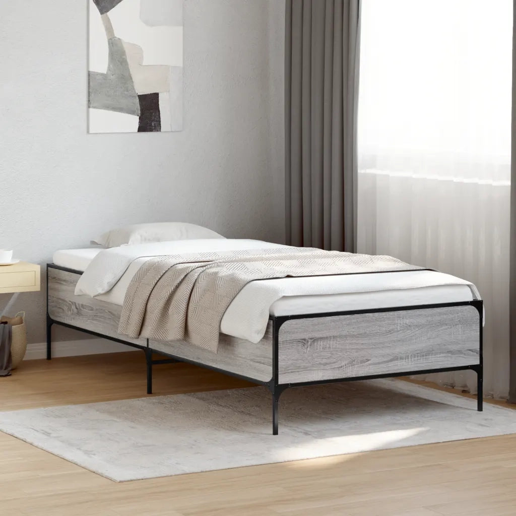 Giroletto-Struttura Letto Grigio Sonoma 100x200 cm Legno Multistrato e Metallo 537613