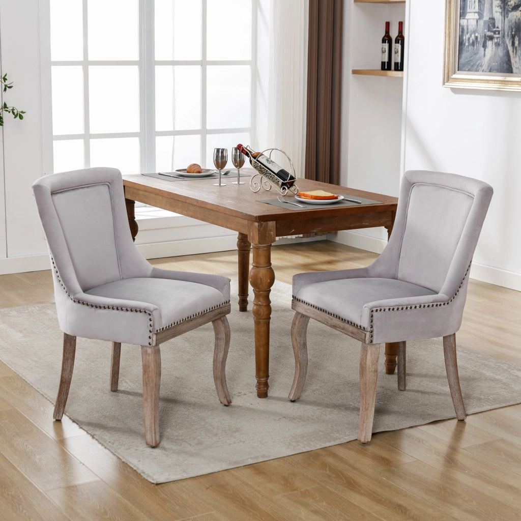 Sedie da Pranzo Imbottite con Gambe in Legno Massello e Velluto ¨C Xylo ¨C Grigio, Set 2 Pezzi
