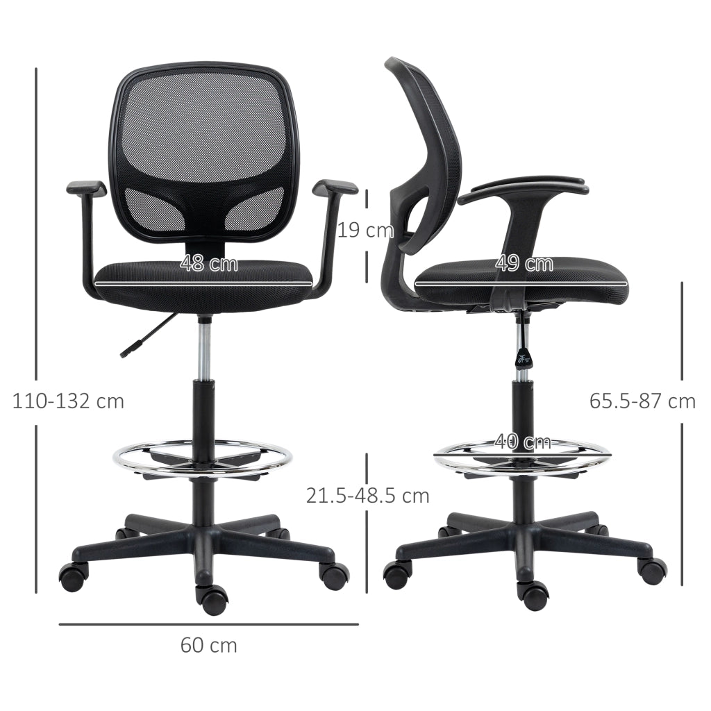 Sedia da ufficio ergonomica nera con schienale in rete e poggiapiedi regolabile 60 x 56 x 110 132 cm
