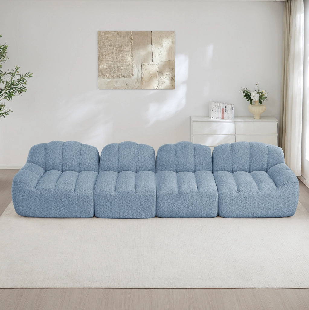 Divano modulare angolare senza struttura con forma ergonomica in pile granulato blu