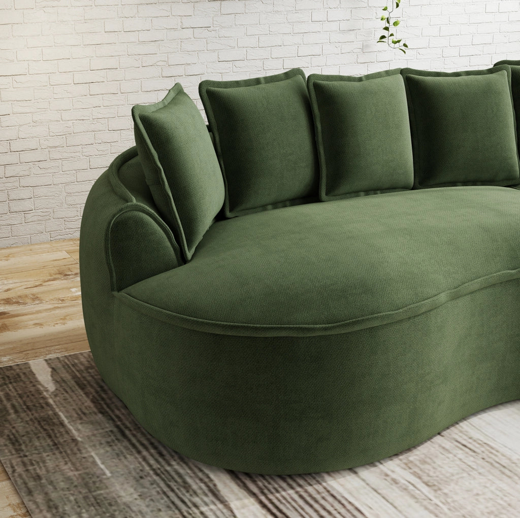 Divano modulare doppio verde in tessuto chenille, design senza telaio con chaise longue extra profonda e cuscini inclusi