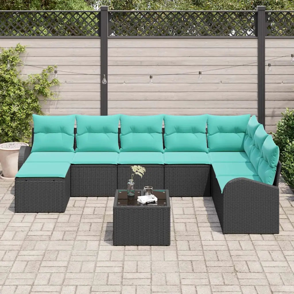 Set di divani con cuscino 9 pcs Nero e Turchese polyrattan 3354845