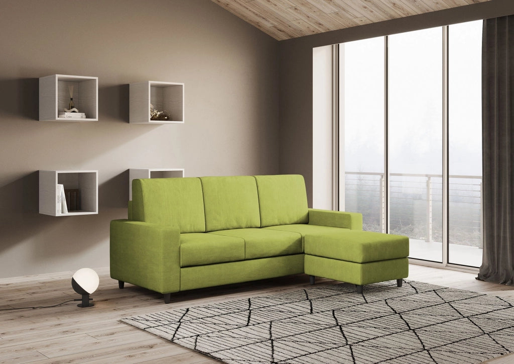 Divano 3 Posti con Pouf 208x155x85 cm Sakar in Tessuto Verde