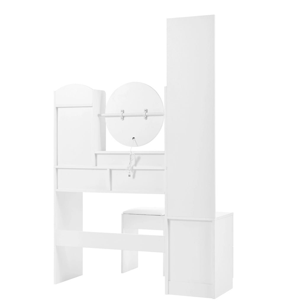 Toeletta 4 in 1 109x36x164 cm con specchio LED; specchio girevole; 4 cassetti e sgabello; bianco