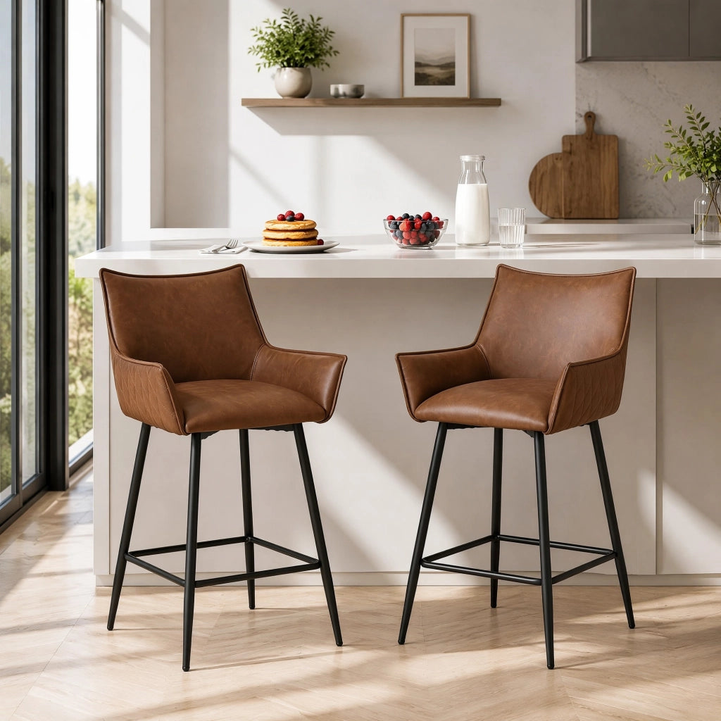 Sgabello da bar vintage ergonomico con braccioli, set da 2