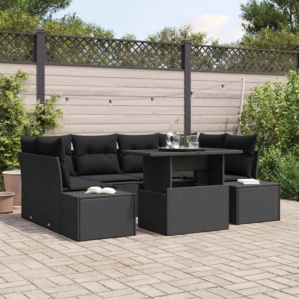 Set di divani con cuscino 7 pcs Nero polyrattan