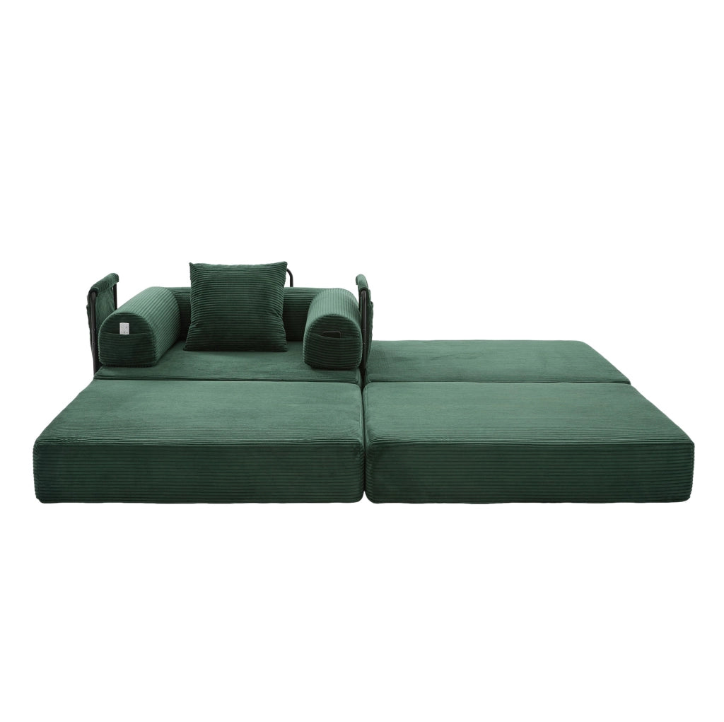 Poltrona in Cord con Poggiapiedi e Struttura Metallica Stabile, Design Ergonomico con Imbottitura Spessa e Tasca Laterale