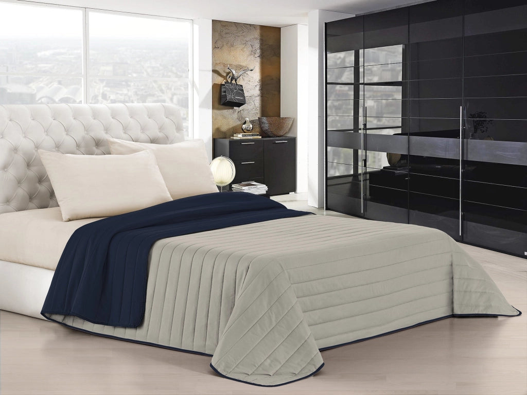 Trapuntino Double Face Matrimoniale 100gr in Microfibra Blu Scuro/Grigio Chiaro