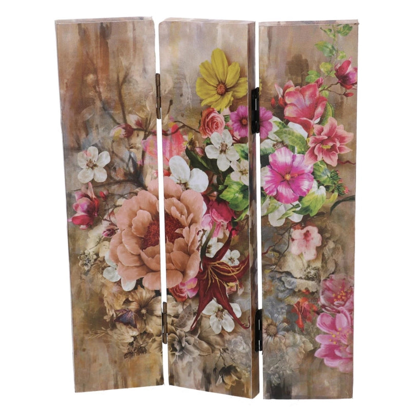 Paravento stampa 3 ante con fiori rosa cm 120,6x2,5h180