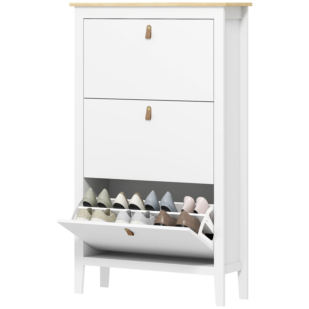 Scarpiera Stretto con 3 Scomparti ¨C zephmum ¨C 80x24x131 cm Bianco e Legno