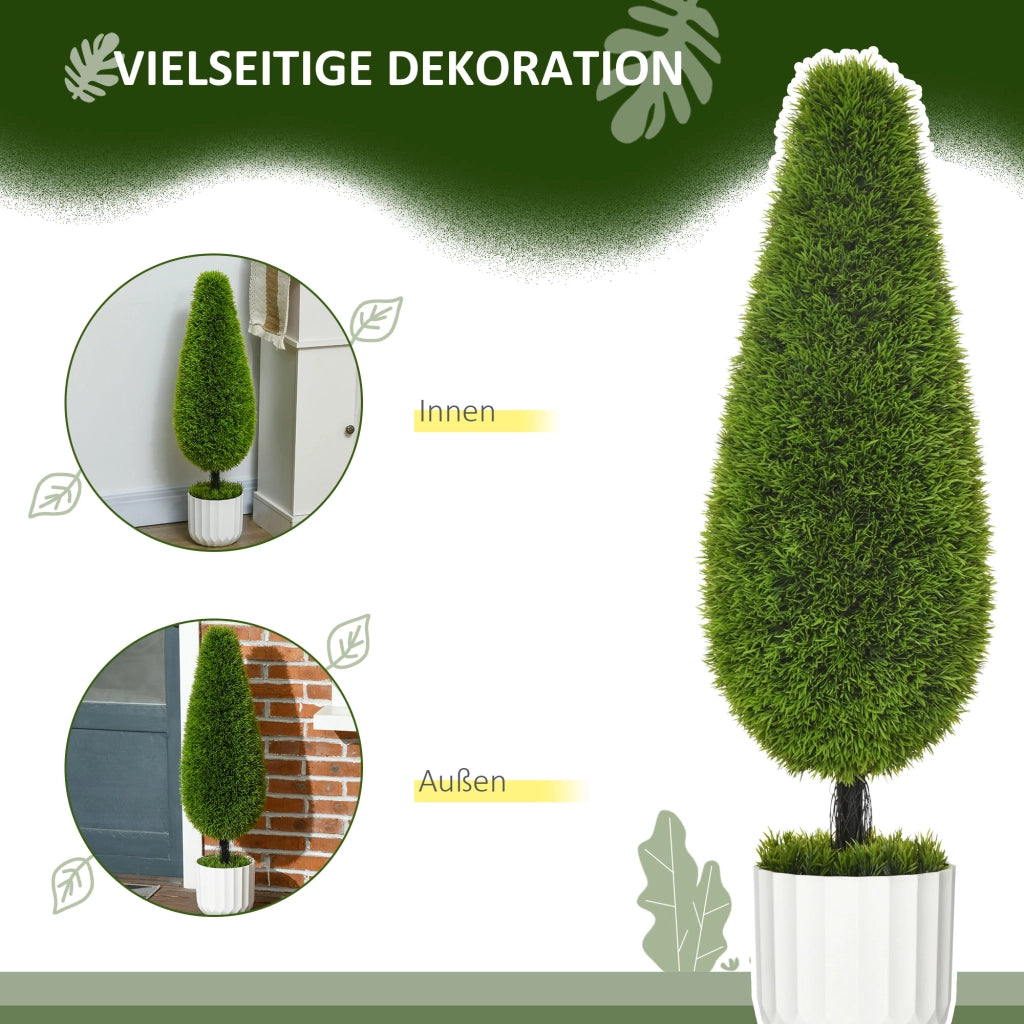 Piante artificiali di cipresso 2 pezzi alte 90 cm con vaso decorativo ed erba sintetica per interni ed esterni