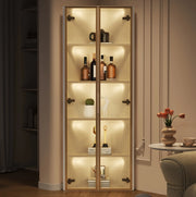 Vetrina angolare 62x35x160 cm con LED integrati; vetro temperato e MDF; bianco