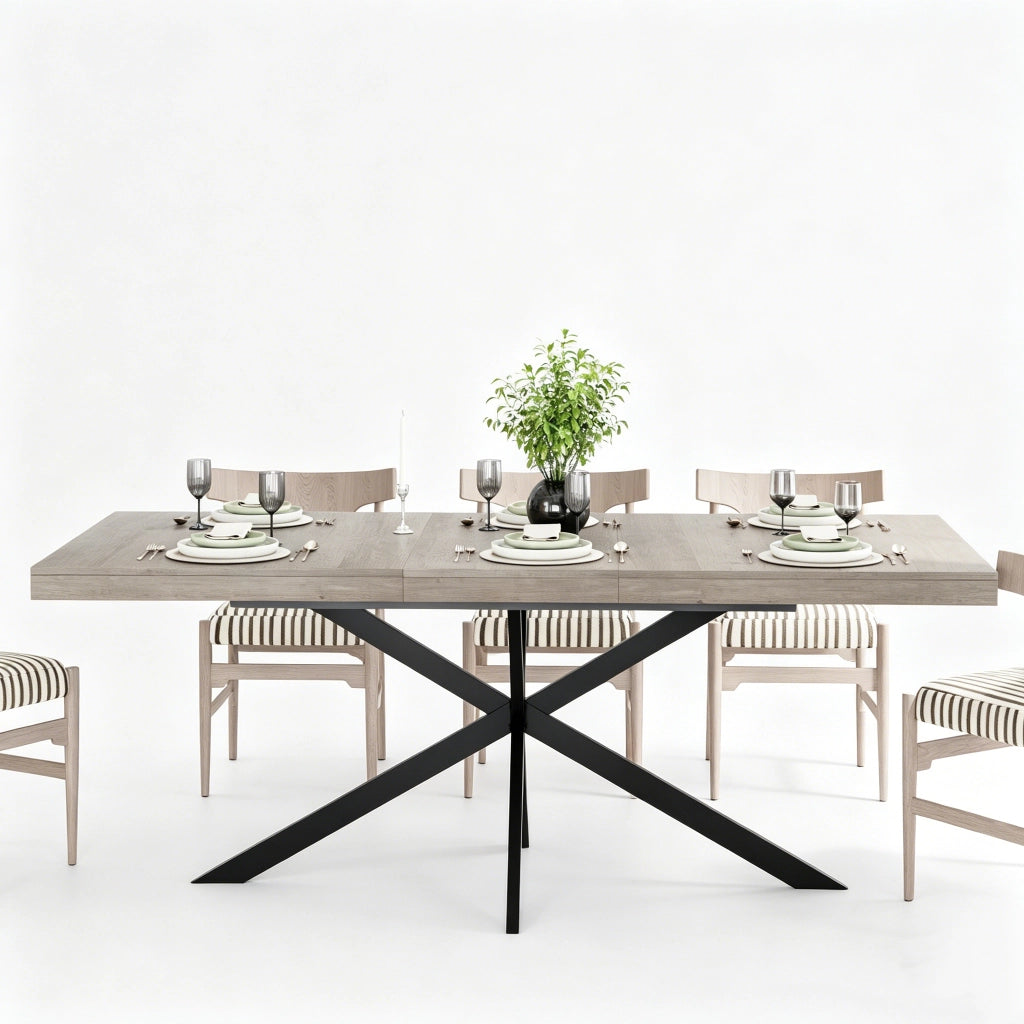 Tavolo da pranzo allungabile da 140 a 180 cm in MDF e metallo grigio per 4 a 6 persone con contenitore