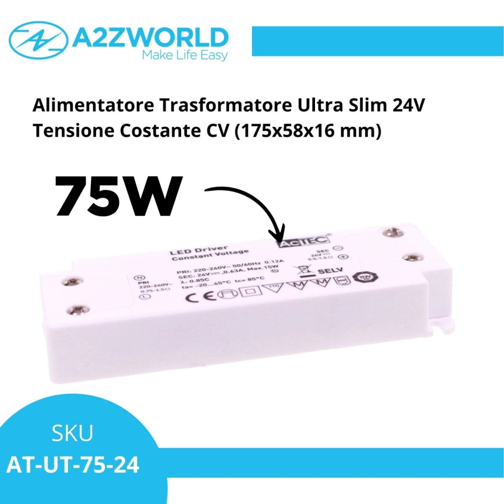 Alimentatore Trasformatore Ultra Slim 24V Tensione Costante CV (75W)