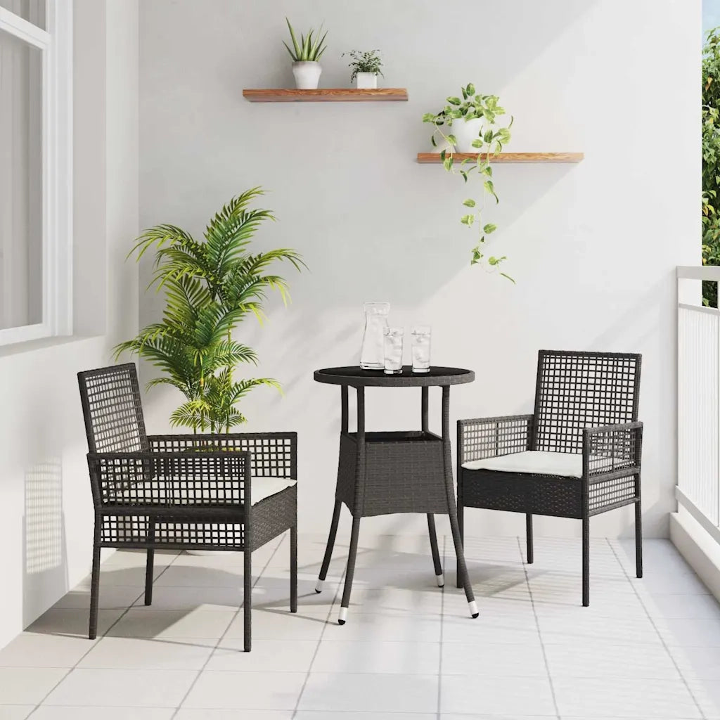 Set da Pranzo per Giardino 3 pcs Nero polyrattan 3334941
