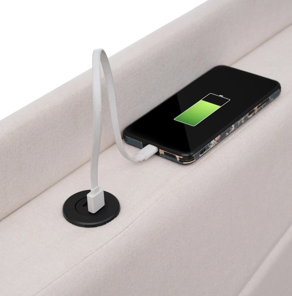 Letto singolo 90x200 cm con contenitore, USB e USB-C in cotone e lino beige