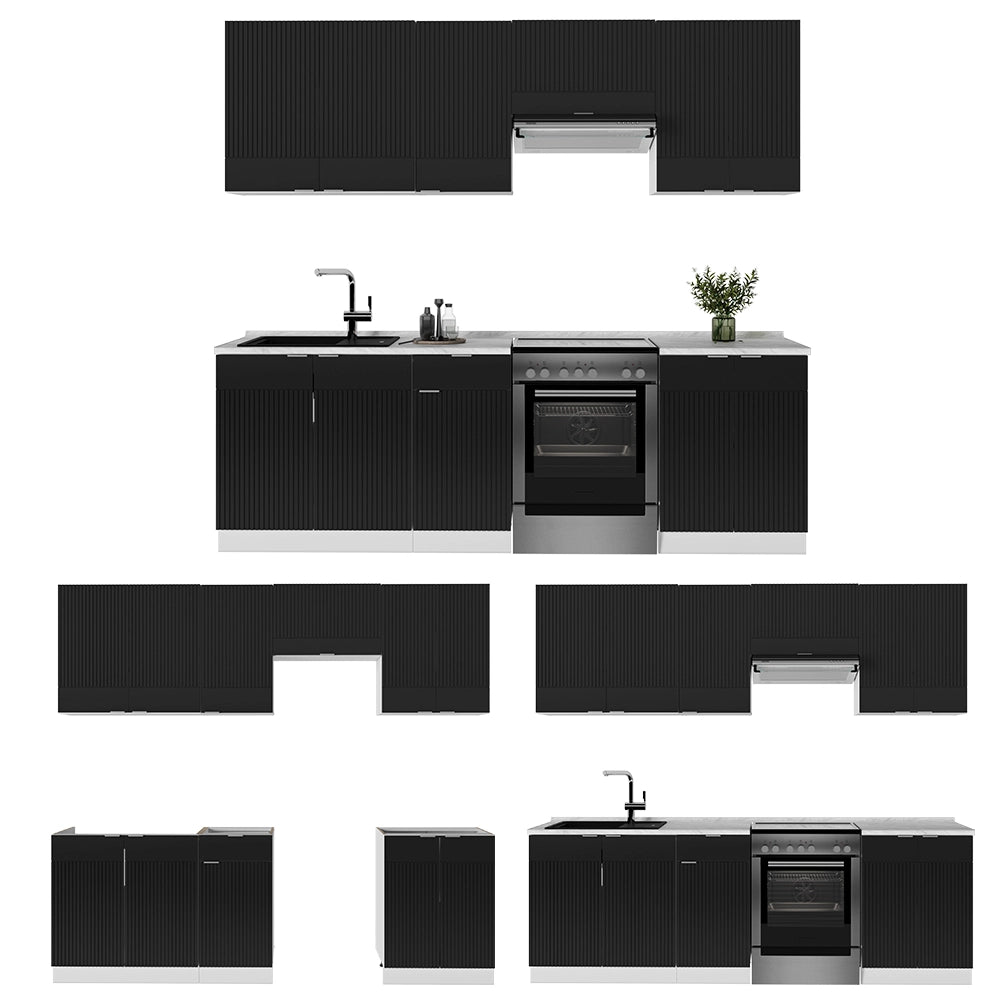 Cucina componibile Fame-Line Nero rigato/Bianco 240 cm, PL Antracite Vicco