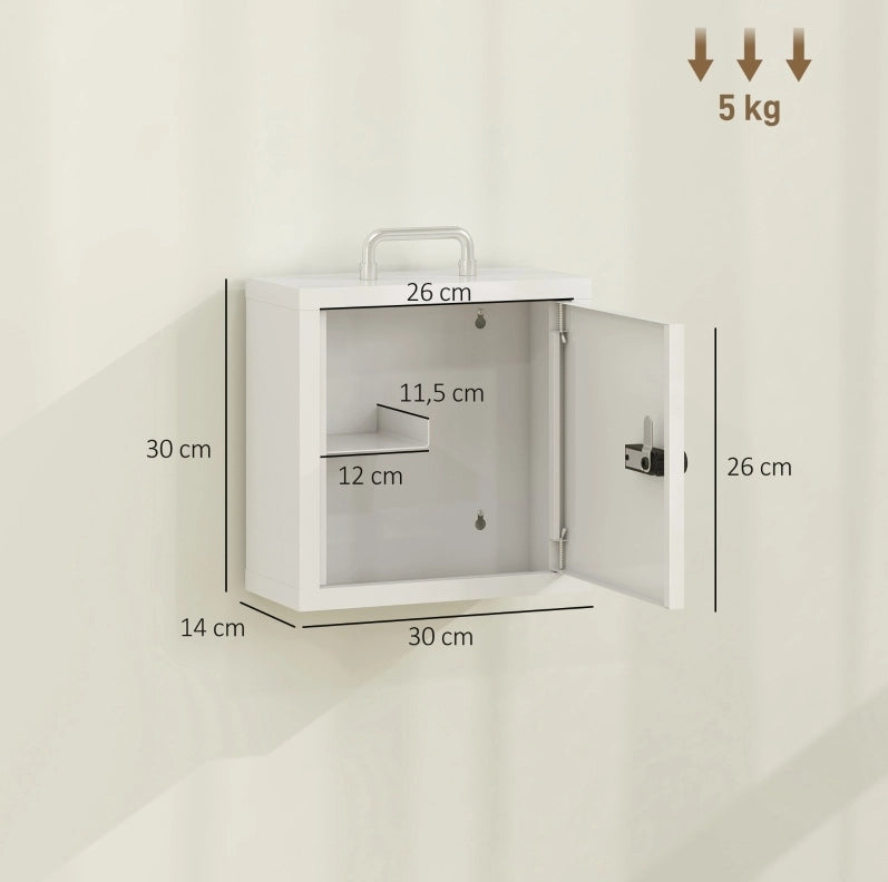 Armadio porta medicinali da parete in acciaio inox con chiusura a combinazione, 2 livelli, bianco, 30x14x30 cm