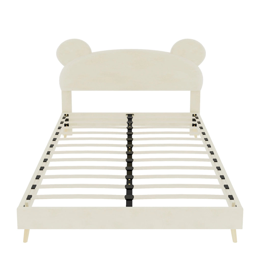 Letto Per Bambini Beige 140x200 cm con Testiera Morbida a Tema Orso e Materasso a Molle