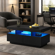 Tavolino da caffè 100 x 50 x 45 cm con 2 cassetti; LED e finitura nera in truciolare