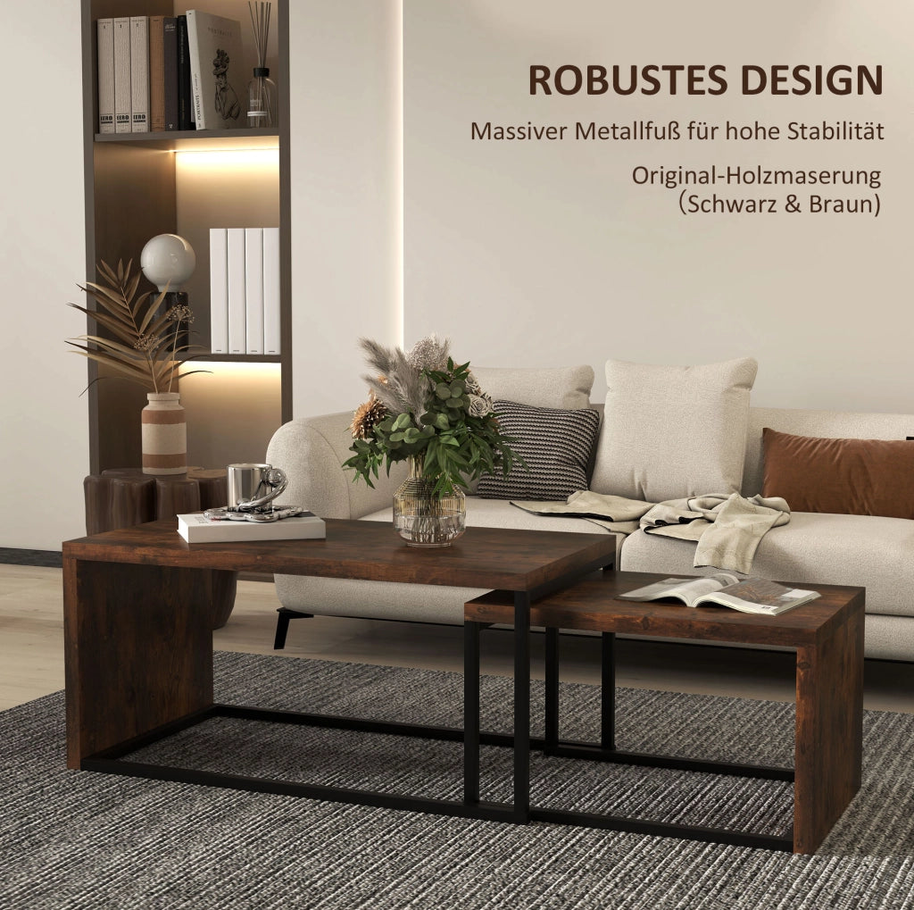 Set di 2 tavolini da salotto impilabili 90 x 48 x 42 cm legno marrone, metallo