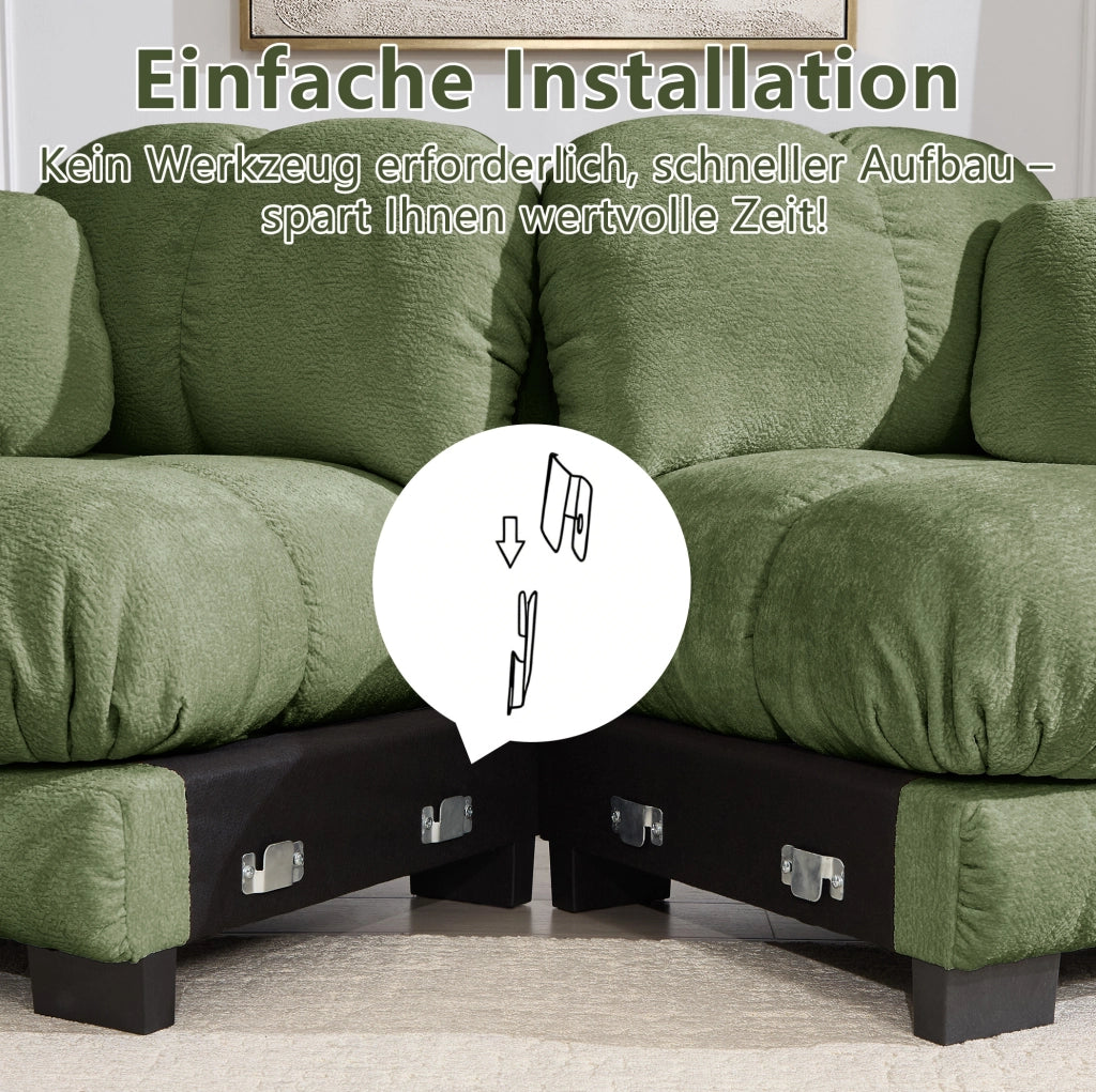 Divano 2 posti in Chenille verde con cuscini spessi e design modulare