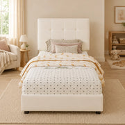 Letto singolo 90 × 200 cm con testiera imbottita in PU e rete a doghe beige