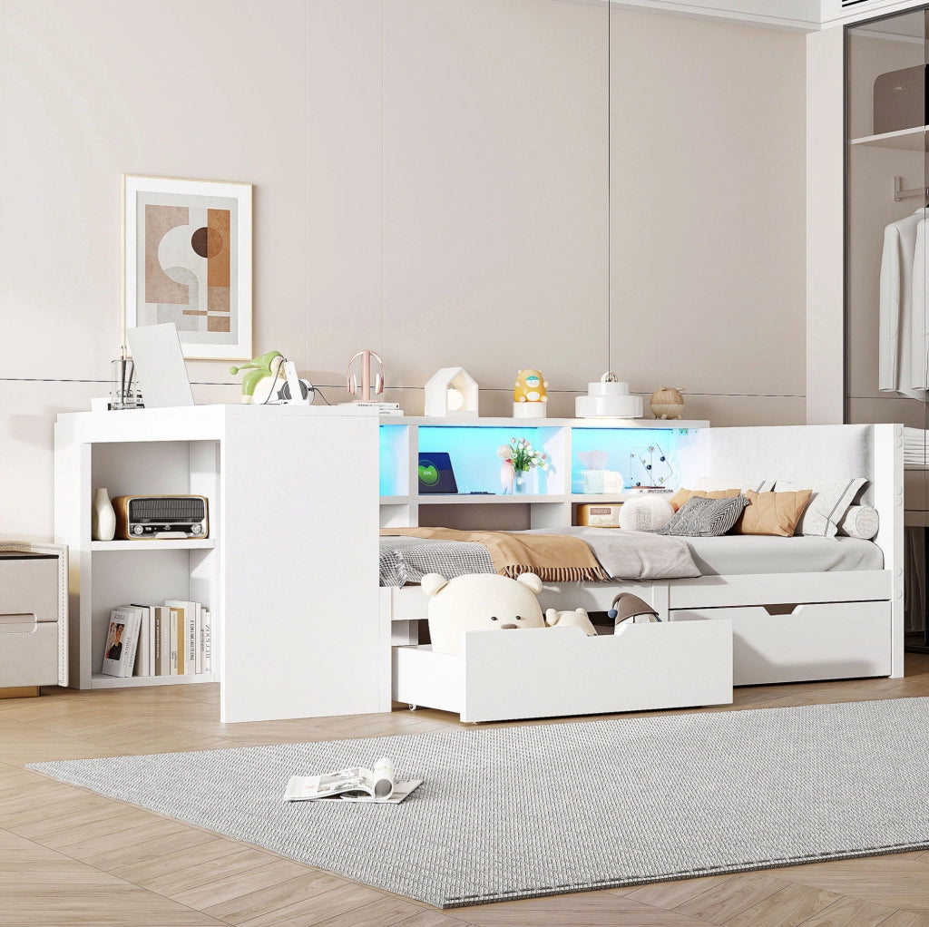 Letto piattaforma 90x200 cm in MDF bianco con contenitore, senza materasso