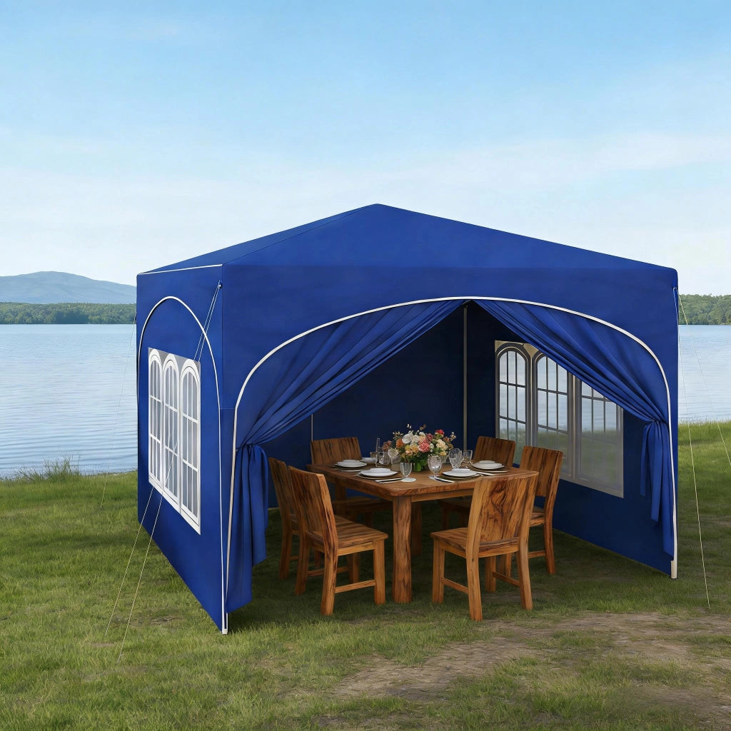 Gazebo pieghevole 3 × 3 m con 4 pareti laterali rimovibili; tetto impermeabile UV50+; blu; per esterni