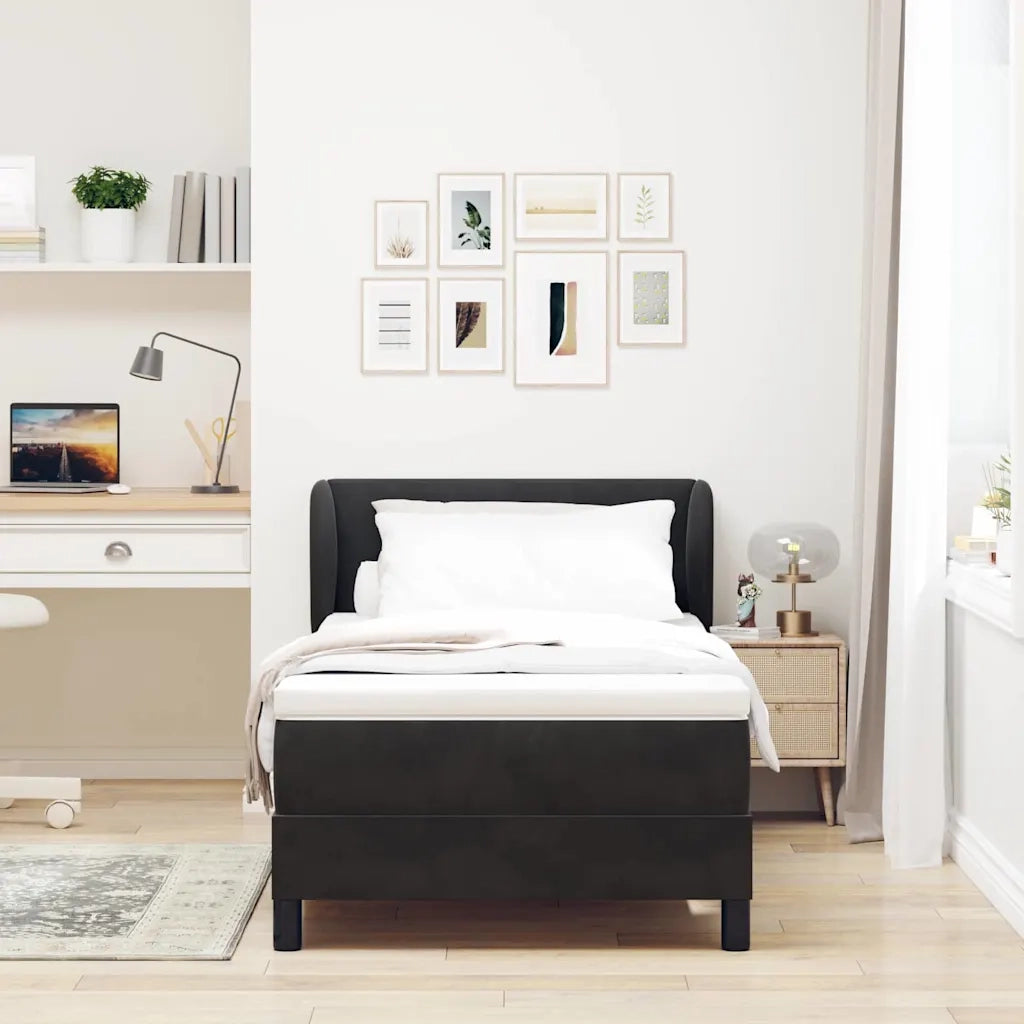 Letto singolo | Letto per adulti | Letto a molle con testiera Nero 90 x 190 cm Velluto