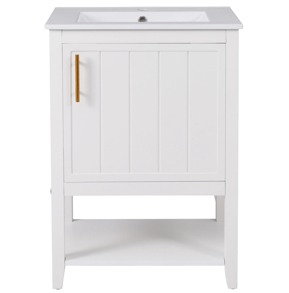 Mobile bagno con lavabo in ceramica da 60 cm, bianco, con ripiani