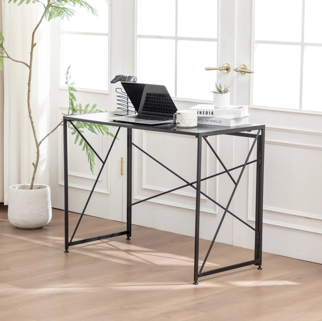 Scrivania pieghevole nera in MDF 99x50x75 cm per spazi piccoli