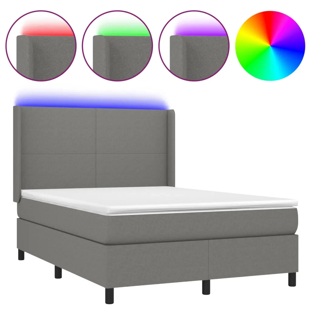 Letto a Molle Materasso e LED Grigio Scuro 140x190cm in Tessuto 3138150