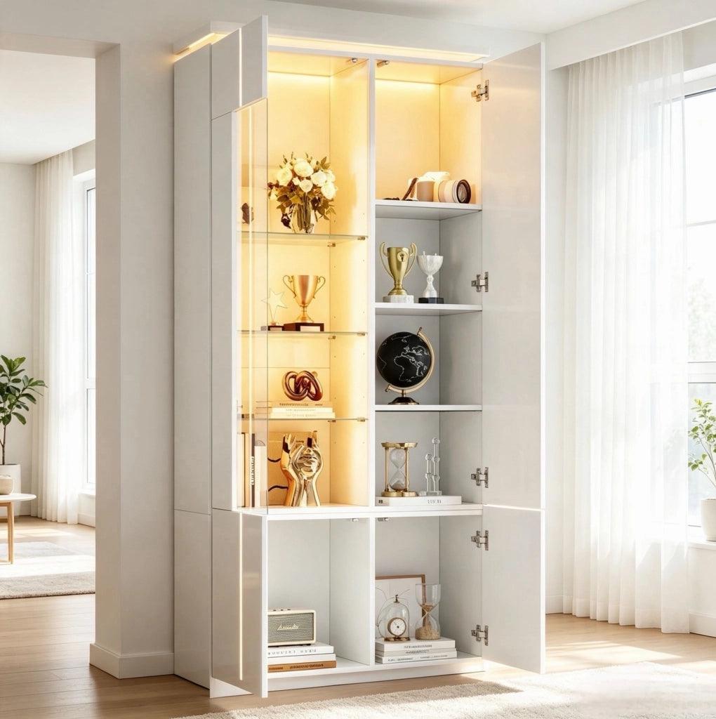 VETRINA LED Bluetooth 80x35x180 cm MDF Bianco con ante in acrilico