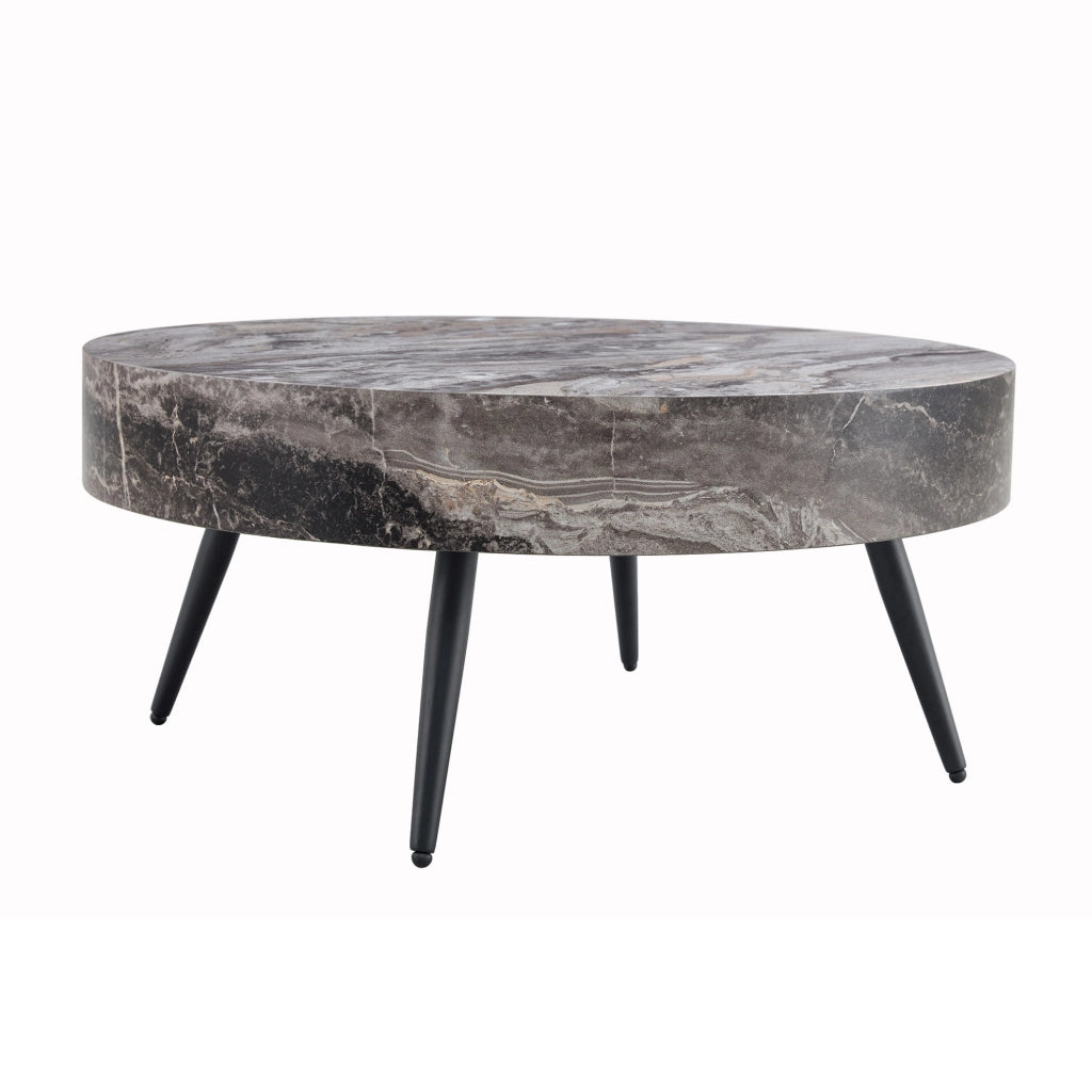 Tavolino da salotto rotondo Ø 70 cm effetto marmo grigio con gambe in metallo nere HOMVRA