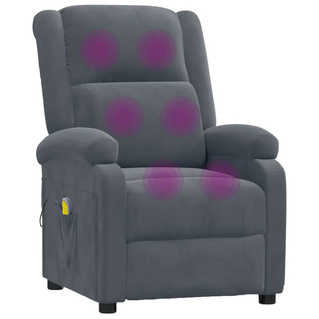 Poltrona Massaggiante | Sedia Relax Grigio Scuro in Velluto