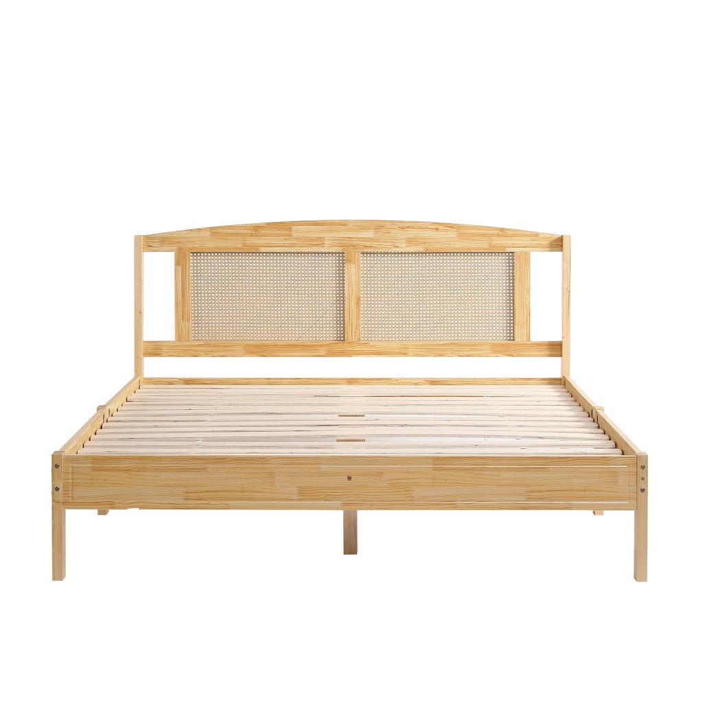 Letto matrimoniale in rattan 160x200 cm, struttura in pino e PE-rattan, colore naturale