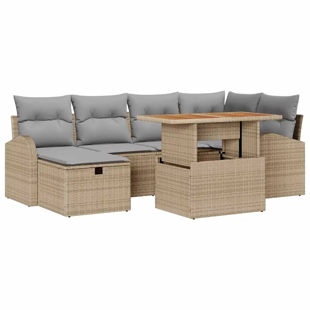 Set Divano da Giardino 7 pcs Beige polyrattan