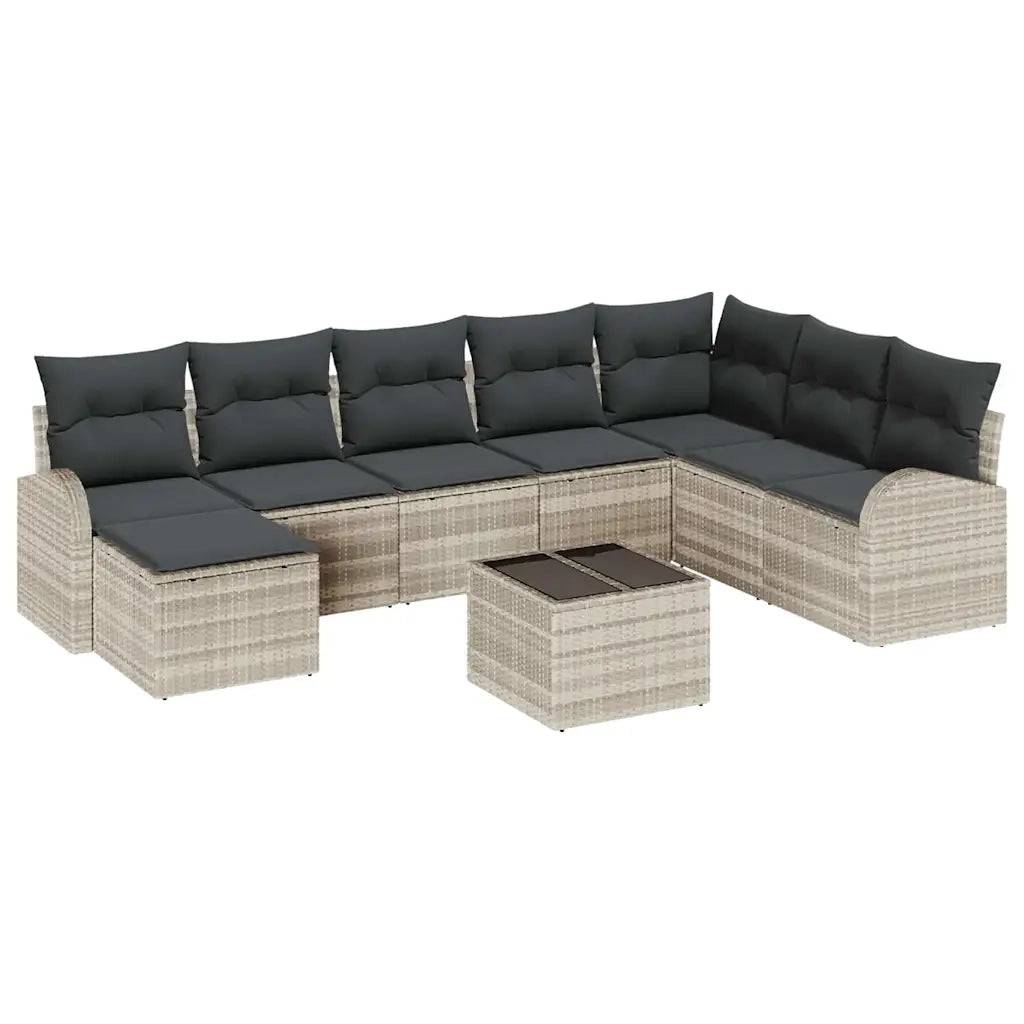 Set di divani con cuscino 9 pcs Grigio chiaro polyrattan