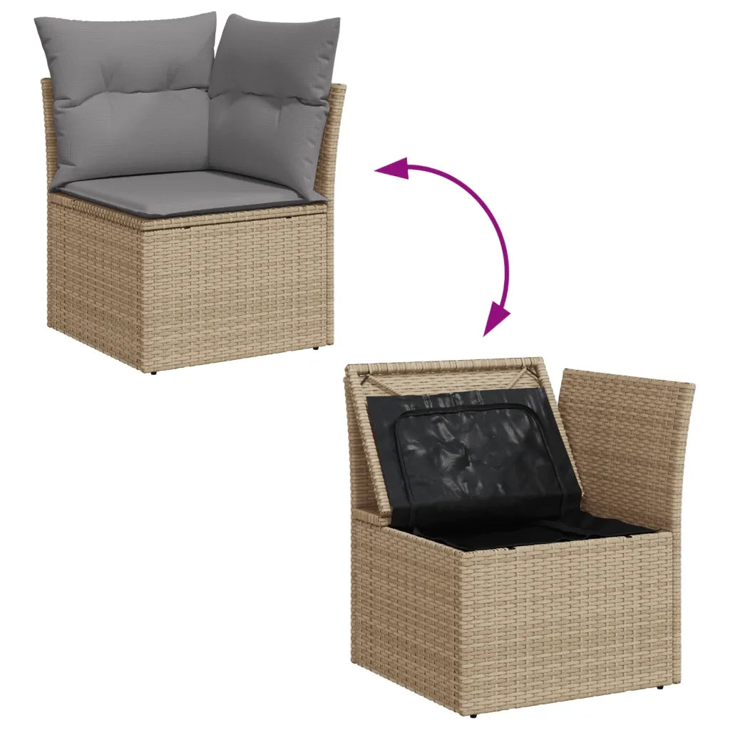 Set Divano da Giardino 5 pz con Cuscini Beige Misto Polyrattan
