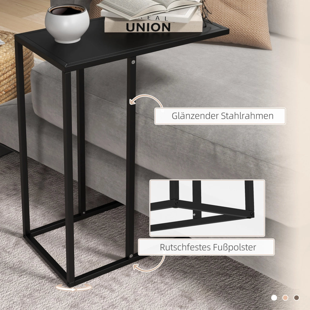 Tavolino laterale a C per divano e letto con piano per laptop struttura in acciaio nero 46 × 26 × 60 cm