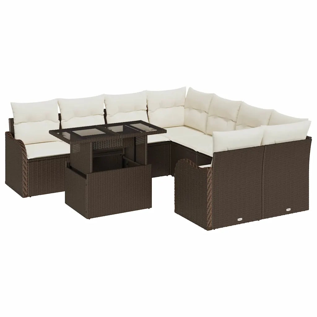 Set Divano da Giardino con cuscino 9 pcs Marrone Polyrattan