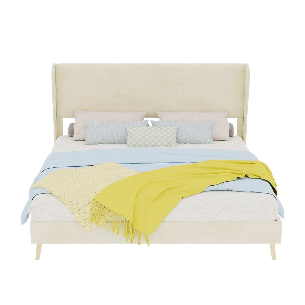 letto imbottito tessuto e metallo beige 160 x 200 cm
