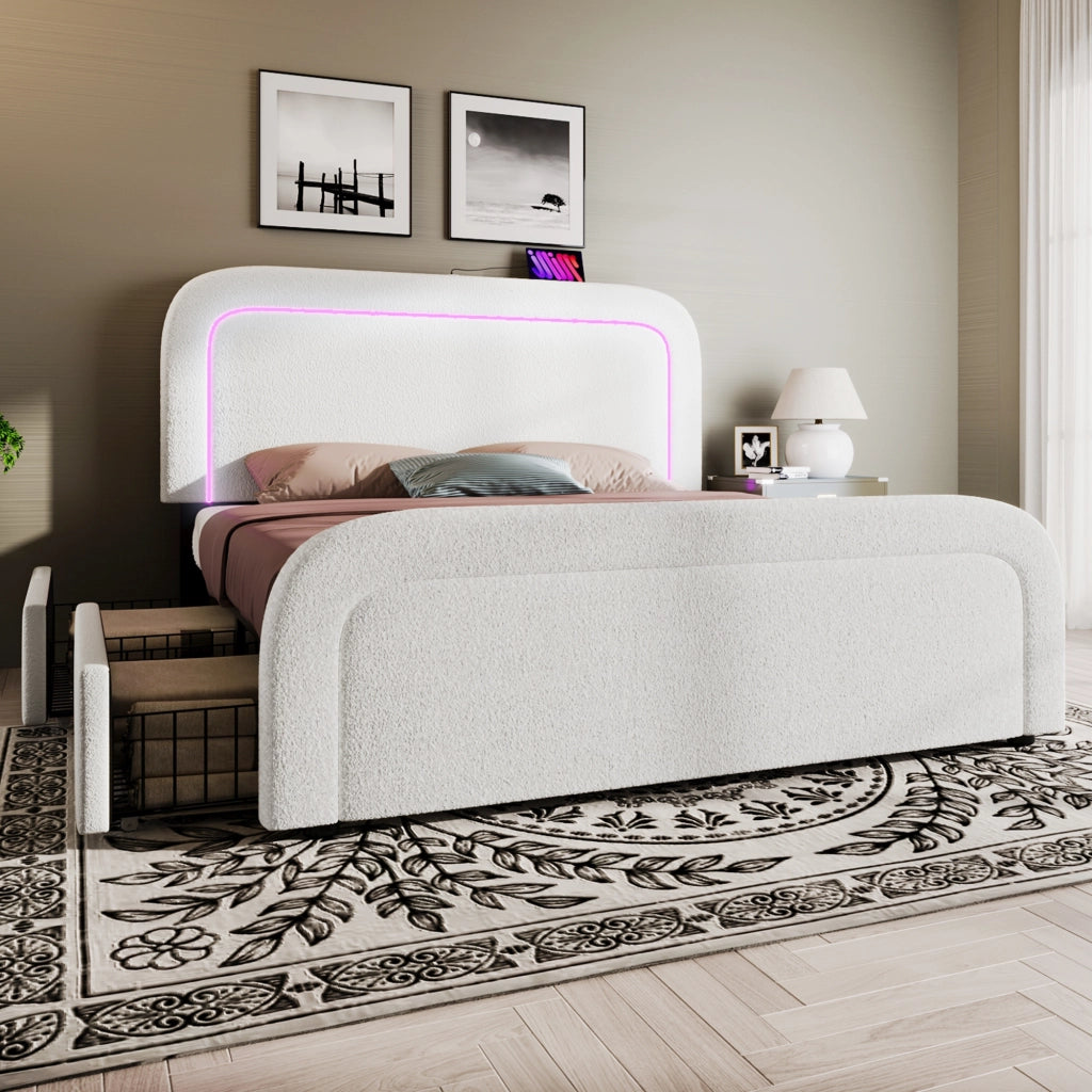 letto imbottito sherpa bianco 160x200 cm