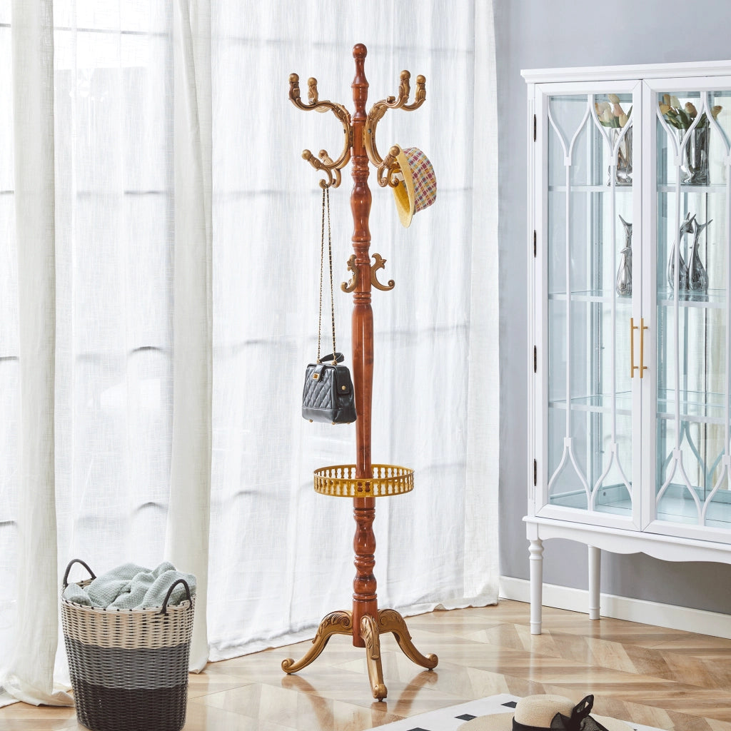 Appendiabiti da terra in legno massello stile europeo, altezza 195 cm, design classico con base stabile