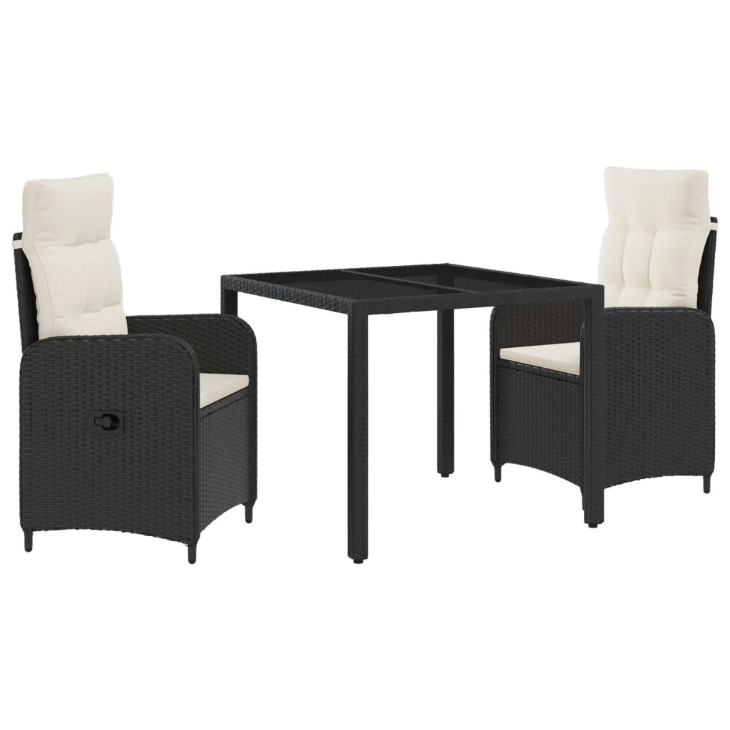 Set da pranzo per esterni 3 pz Nero e Bianco Crema polyrattan 3422294