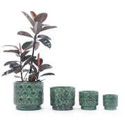 Vaso in Ceramica Artigianale Ø38 cm Verde Smeraldo Lucido con Decorazione a Rilievo a Cuore, Drenaggio e Resistente al Gelo per Piante da Interno e Giardino