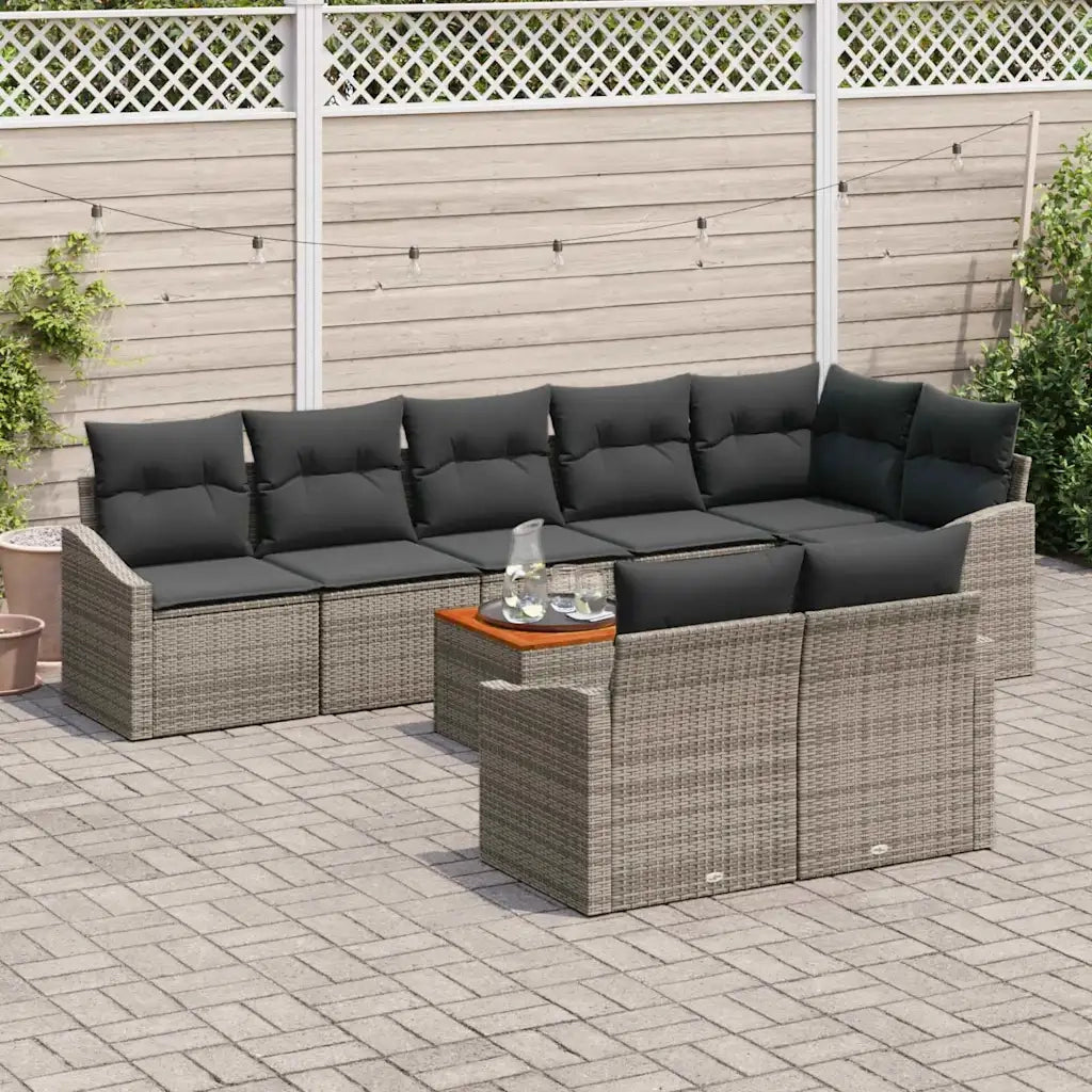 Set Divano da Giardino con cuscino 9 pcs Grigio polyrattan